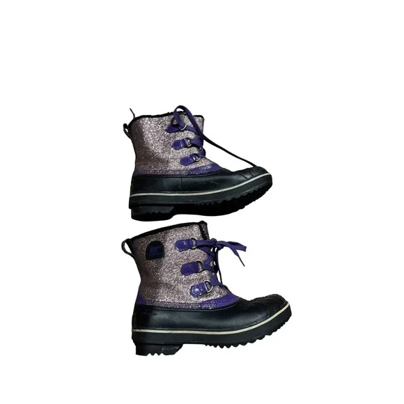 Sorel Kids Waterproof Winter Boots Purple Glitter Insulated Snow Size 2 - Picture 3 of 8